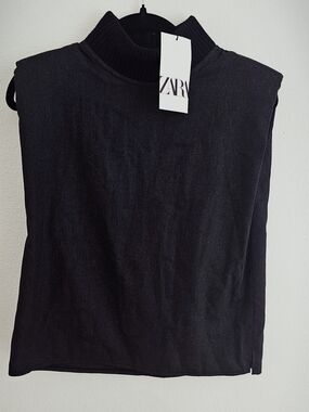 Zara Black Sleeveless Mock Neck Top NWT